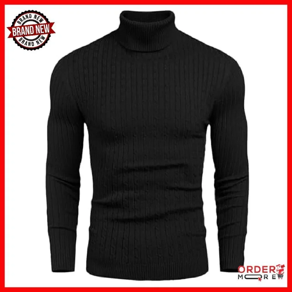 Slim Fit Turtleneck Sweater Knitted Pullover Men's Casual Twist Pattern